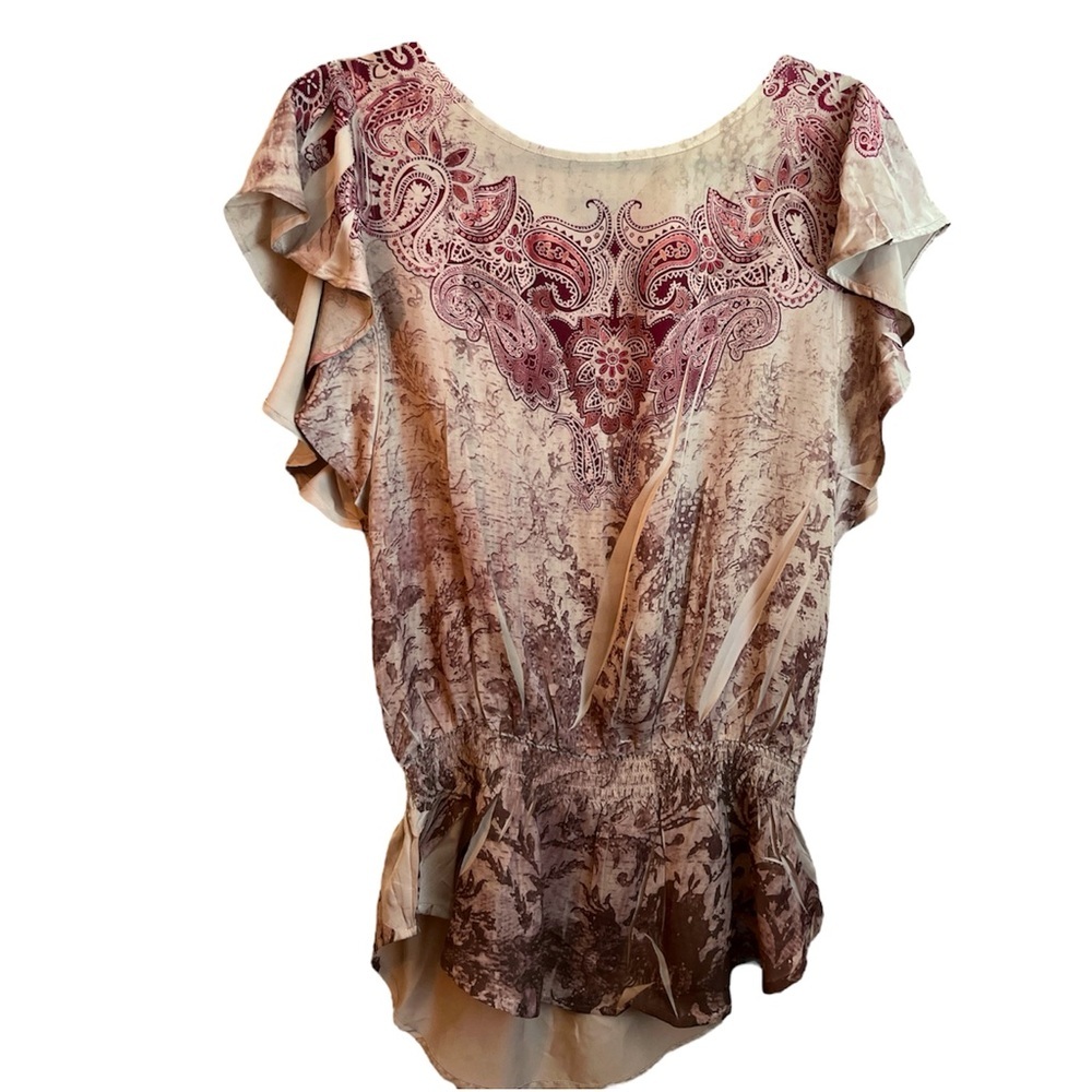 Apt9 Paisley Ruffle Sleeve Top